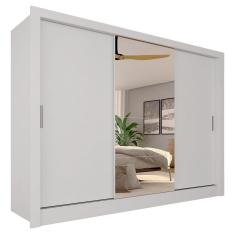 Guarda Roupa Casal Com Espelho 3 Portas Aghata Branco - M.a