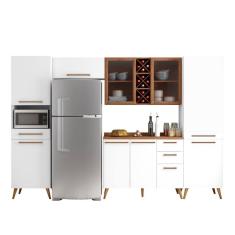 Armário De Cozinha Completa Vidro Reflecta Com Adega 9 Portas 4 Gavetas Favorita Branco / Nature