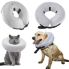 Coleiras elisabetanas infláveis ​​protetoras para animais de estimação, cães, gatos, cones de recuperação para cirurgia de cicatrização de feridas, recuperação azul tamanho S/174 (cor: cinza, tamanho: