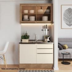 Cozinha Compacta 2 Peças 3 Portas com Vidro Reflecta Viena Freijó/Cinza Argila