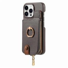 Carteira de couro com zíper e porta-cartão capa de telefone para iPhone 13 12 Mini 15 14 11 Pro Max XS XR X 7 8 Plus Capa com suporte de anel, cinza, para iPhone X (XS)