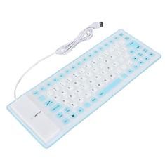 Teclado de Silicone Teclado Oll Up Silencioso Macio Confortável USB Com Fio Design Totalmente Selado Teclado de Borracha Portátil Leve Teclado de Silicone para PC (Azul)
