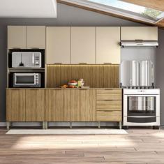 Cozinha Completa Glam 10 Portas 3 Gavetas Ripado 3d Freijo/Vanilla -  