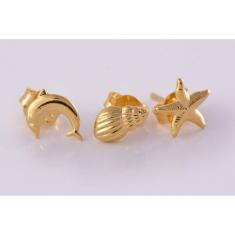 Brinco Trio Marinhos Folheado Em Ouro 18k