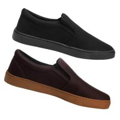Kit 2 Pares Tênis Slip On Yoyo Store Liso com Elástico e Sola Borracha
