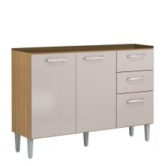 Balcão De Cozinha Para Pia 120cm 3 Portas 2 Gavetas Livy P11 Damasco-off White - Mpozenato