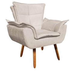 Poltrona Decorativa Sala De Estar Pés Palito Opla Suede Bege - Ibiza