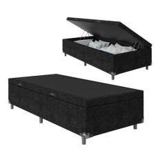 Cama Box Baú Solteiro Preto Suede Premium 88x188 - RR Colchões