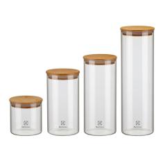 Potes Herméticos Porta-Mantimentos com Tampa de Bambu