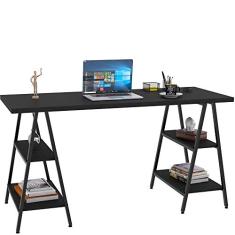 Mesa Para Escritório Estilo Industrial Cavalete Form C01 150cm Preto Onix - Lyam Decor