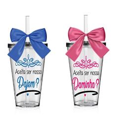 2 Copos Convite Personalizados para Pajem e Daminha