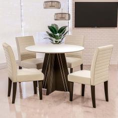 Mesa de Jantar Redonda Dobuê Turim com 4 Cadeiras com Revestimento em Suede