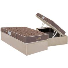 Cama Box Baú Solteiro: Colchão Molas Bonnel Herval Suite Master + Base CRC Suede Clean(88x188)