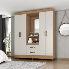 Guarda-roupa Capela Lite com Espelho 4 Portas e 2 Gavetas Marrom/Off White