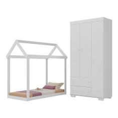 Quarto Infantil com Cama Montessoriana e Guarda-Roupas Algodão Doce Multimóveis MX4275
