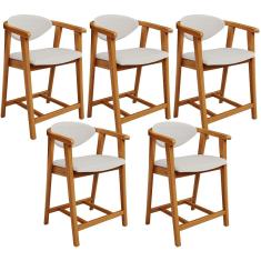 Kit 05 Banquetas Baixa Cozinha Sala de Jantar Bancada Cecília L02 Bouclê Cru - Lyam Decor