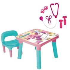 Mesinha Unicórnio Infantil Desmontável + Kit Médico Doctor - Monte Líb