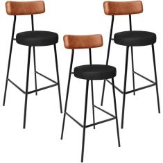 Kit 03 Banquetas Alta Bar Cozinha Sala De Jantar Milão L02 Couríssimo Camel Preto
