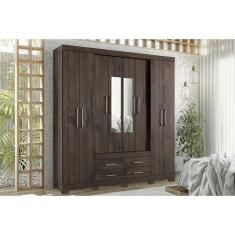 Guarda Roupa 8 Portas E 4 Gavetas C- Espelho E Pés Nápoles Ébano - Santos Andirá