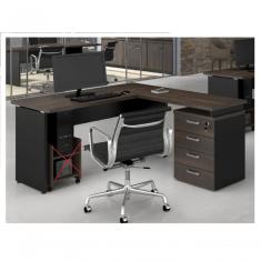 Mesa Escritório Em L Web30 1,50X1,50 4 Gavetas Marsala/Preto