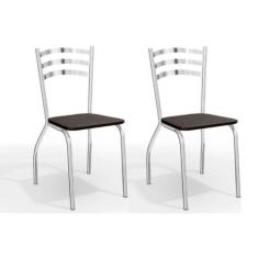 Cadeira Sala de Jantar Portugal 2C007 Kit 2 Un Cromado/Courano Preto -