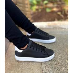 Tênis Feminino Casual Eros Confortável Original, Preto, Branco, 37