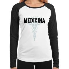 Baby Look Raglan Medicina Manga Longa - Foca na Moda, Branco, Preto, G
