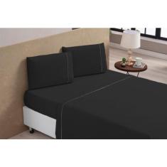 Lençol Queen 3 Peças Algodão 400 Fios Jogo de Cama Toque Aveludado - G