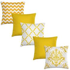kit 5 capas de almofadas amarelo e branco 40x40