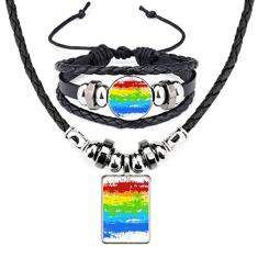 Stippling Rainbow Gay LGBT Colar de couro LGBT conjunto de joias