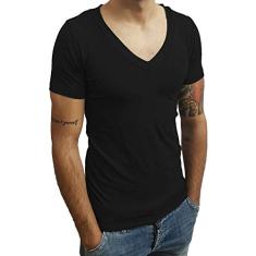 Camiseta Gola V Funda Básica Slim Lisa Manga Curta tamanho:gg;cor:preto
