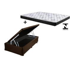 Cama Box Baú Solteiro Conforto Sintético Marrom + Colchão Solteiro Conforto Espuma D33  30x88x188