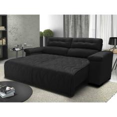 Sofá 2,42m Retrátil e Reclinável com Molas Cama inBox Top Tecido Suede Velusoft Preto