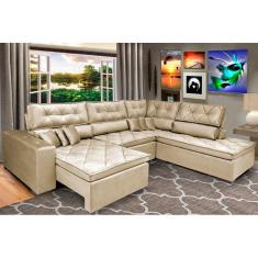 Sofa de Canto Retrátil e Reclinável com Molas Cama inBox Platinum 3,34x2,36 Tecido Suede Bege