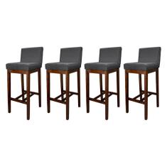 Kit 4 Banquetas Alta com Encosto Estofado Lisboa Madeira Capuccino Suede Cinza CCS