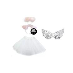 Fantasia Infantil De Anjo Com Asa Prata Carnaval Festas
