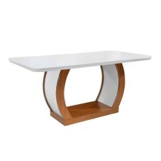 Mesa para Cozinha Jade + Tampo Madeirado Curvo 180x90cm Imbuia/Off White - Rufato