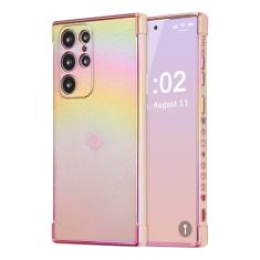 ZTOFERA Capa para Samsung Galaxy S22 Ultra de 6,8 polegadas, linda capa colorida com borda de revestimento iridescente com padrão de corações de amor, proteção de lente de câmera à prova de choque