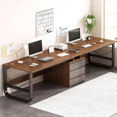 Mesa para duas pessoas com gavetas, mesa extra longa com prateleira de armário de armazenamento, mesa dupla para jogos de computador, mesa para 2 pessoas, mesa de estudo para escritório em c