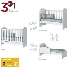 Berço 3 em 1 Multifuncional Mini Cama Bala de Menta Branco - Amarena