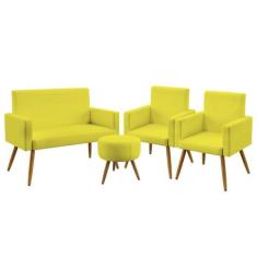 Kit Poltrona Namoradeira e 2 Poltronas Decorativas Estofada Nina Puff 