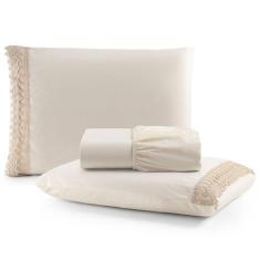 Jogo Cama Lençol Haia King Percal 200 Fios Algodão Guipir Bordado Ingl