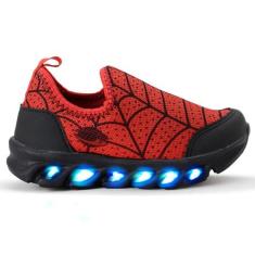 Tênis Infantil Homem Aranha Com Luzinhas Coloridas Led Calce Fácil - R