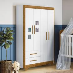 Guarda Roupa Infantil 4 Portas 2 Gavetas Fly Tigus Baby Flex Color Branco/Ypê/Branco