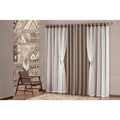 Cortina Mabelle Luxo para Varão Tecido Semi Blackout e Voal 2,00 x 1,70 Metros - Chocolate