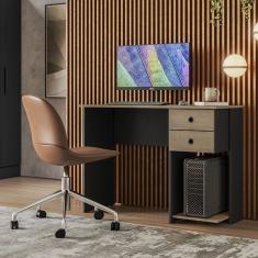 Mesa Para Computador Escrivaninha 4115 Com 2 Gavetas Preto Fosco/Carvalho Rustico