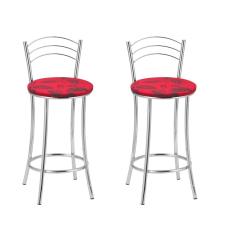 KIT 2 Banquetas Cromadas BC26-B E502 Cromado/Vermelho