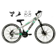 Bicicleta Aro 26 Vikingx Tuff 21v Alumínio Câmbios Shimano Freio a Disco Hidráulicos Aros Vmaxx Preto - Branco\Verde X25 