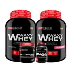 Kit 2X Whey Protein Waxy Whey 2Kg + Glutamina 300G + Bcaa 1800 120 Cáp