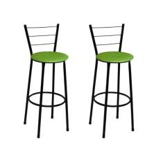 Kit 2 Banquetas Médias Preta com Encosto Assento Verde